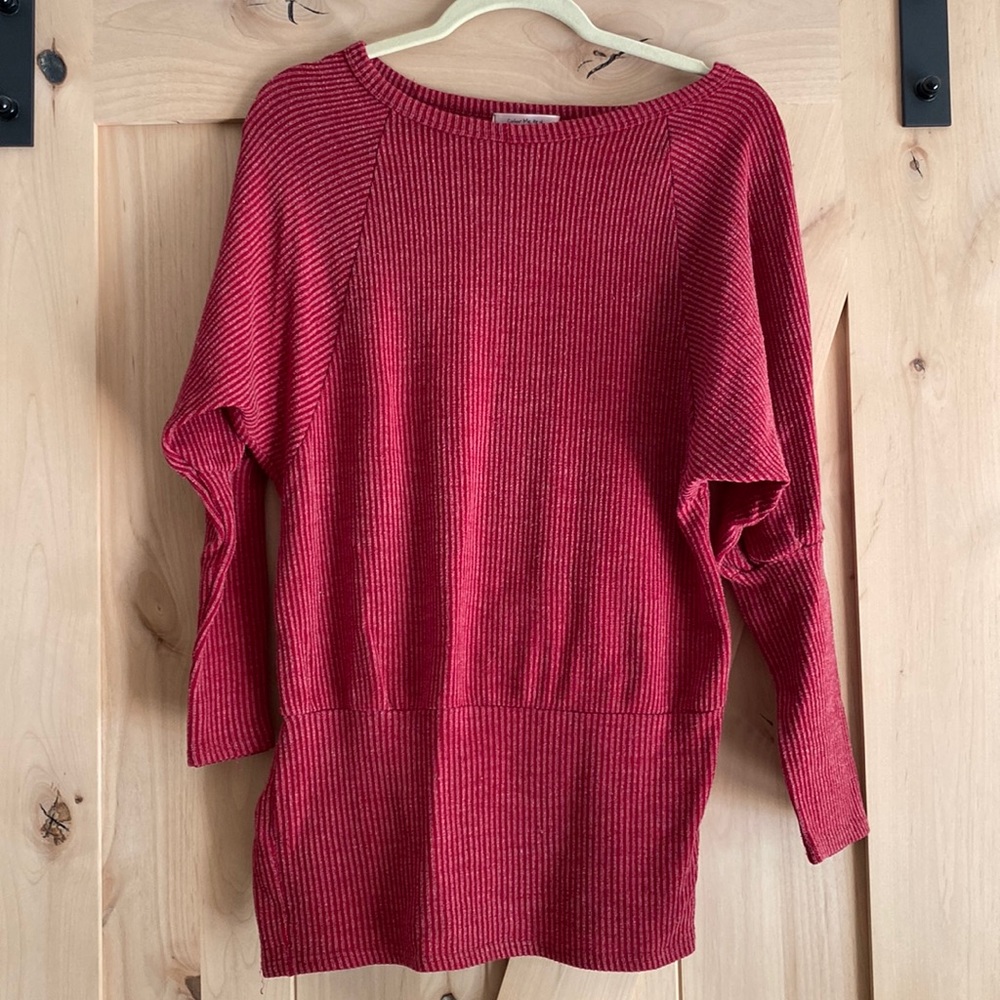 Red ribbed sweater (Dolman Sleeve/Tunic style) MED